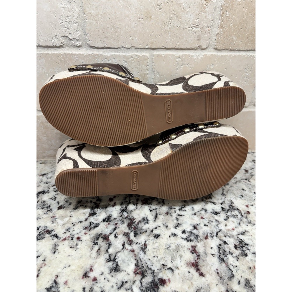 Vintage Y2KCoach Emilie Monogram Wedge Mules Sandals Brown Leather Turlock  6.5M - Picture 8 of 9
